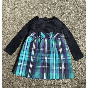 Vintage Health Tex Girls Christmas Dress Black With Blue/Green Plaid Skirt Sz 3T